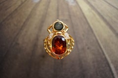 Yellow Gold 18k Red And Green Tourmaline Insect Bee Cocktail Ring