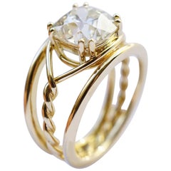 Yellow Gold 18k Pure White Diamond Torsade Engagement Band Ring