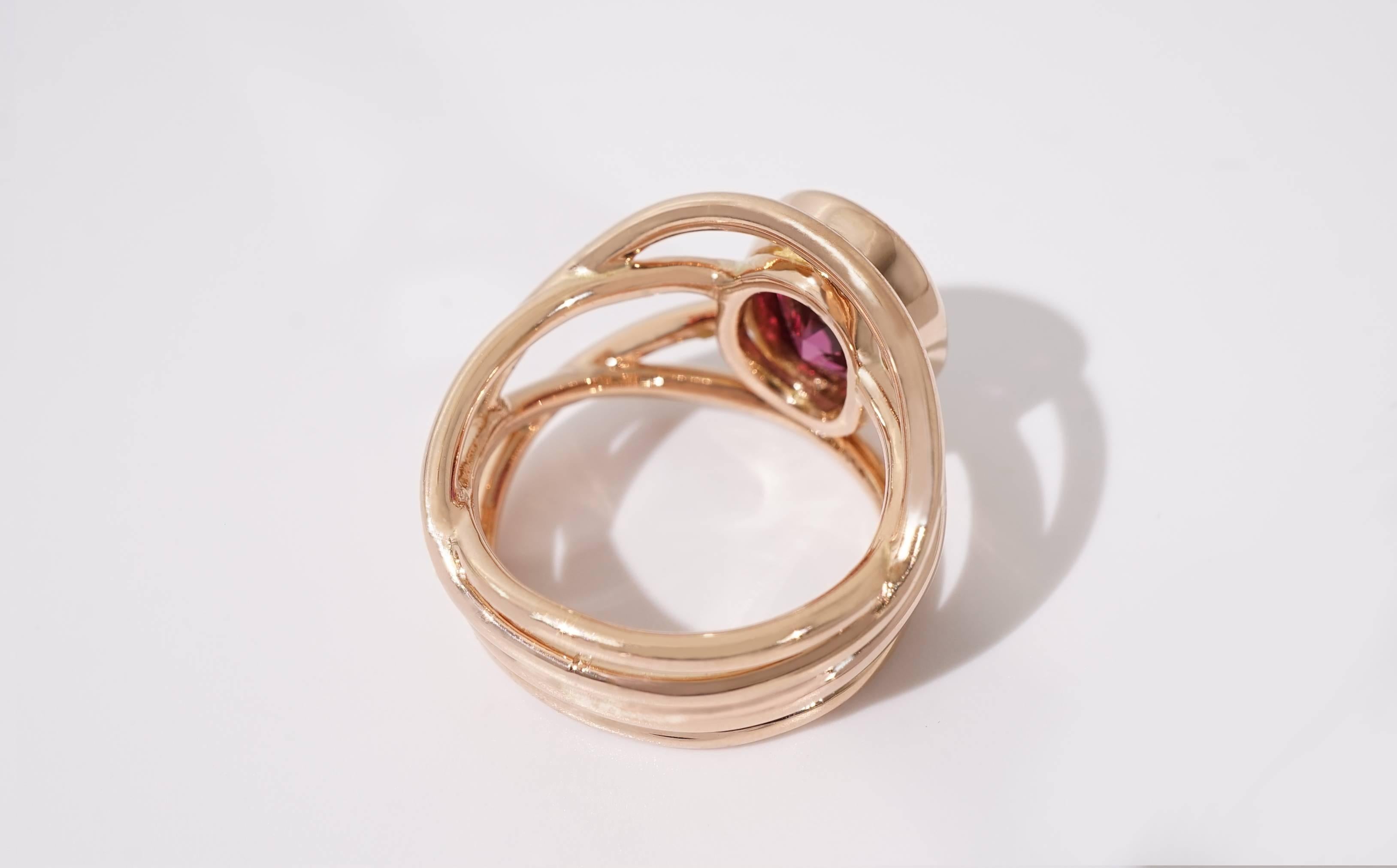 Oval Cut Pink Gold 18k Cord Rhodolite Garnet Pinky Band Ring For Sale