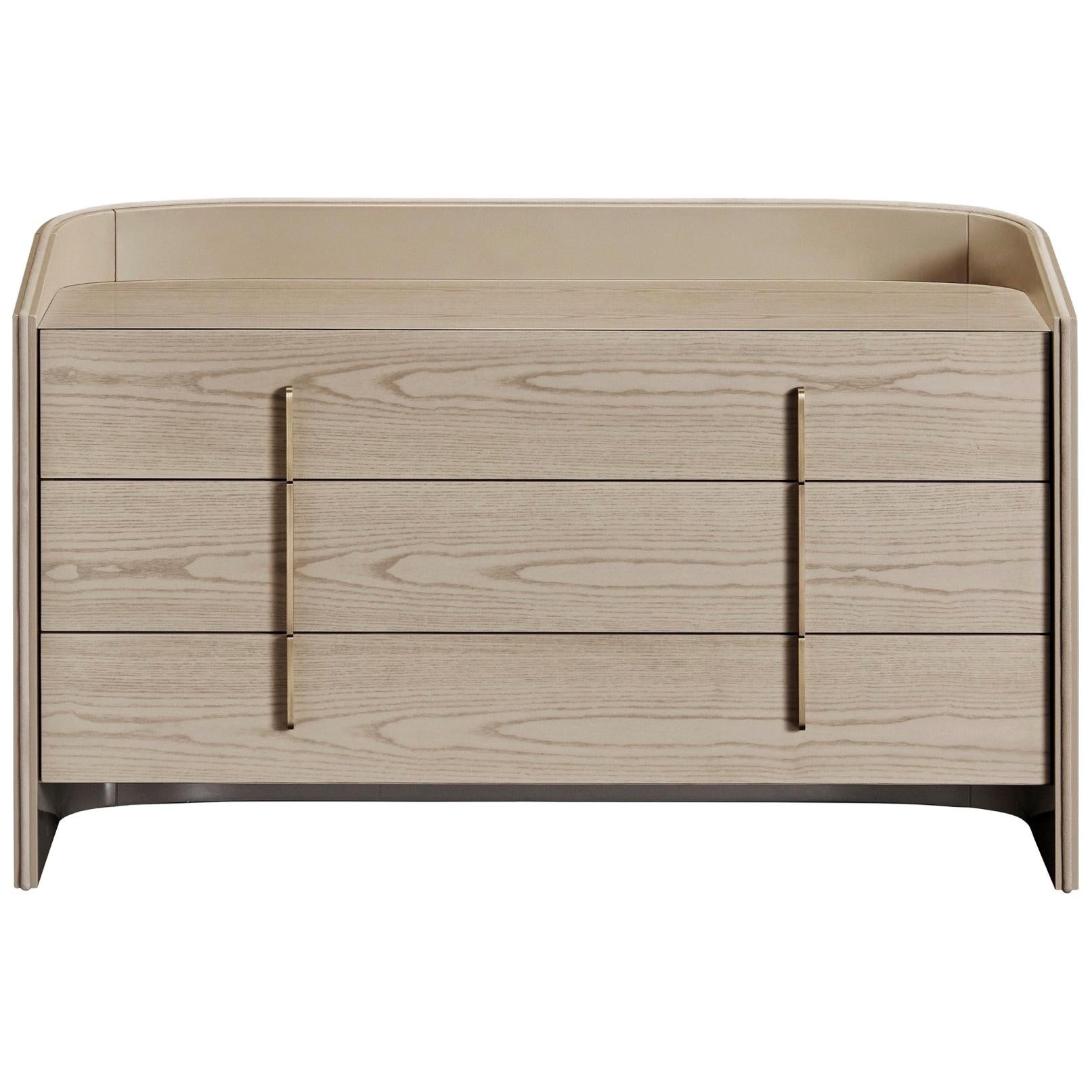 CORALINA Chest of Drawers in Ash Avelana and Antique Brass handles For Sale