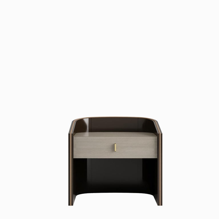 Contemporary Coralina II Nightstand Glossy Lacquered and Antique Brass Handle For Sale