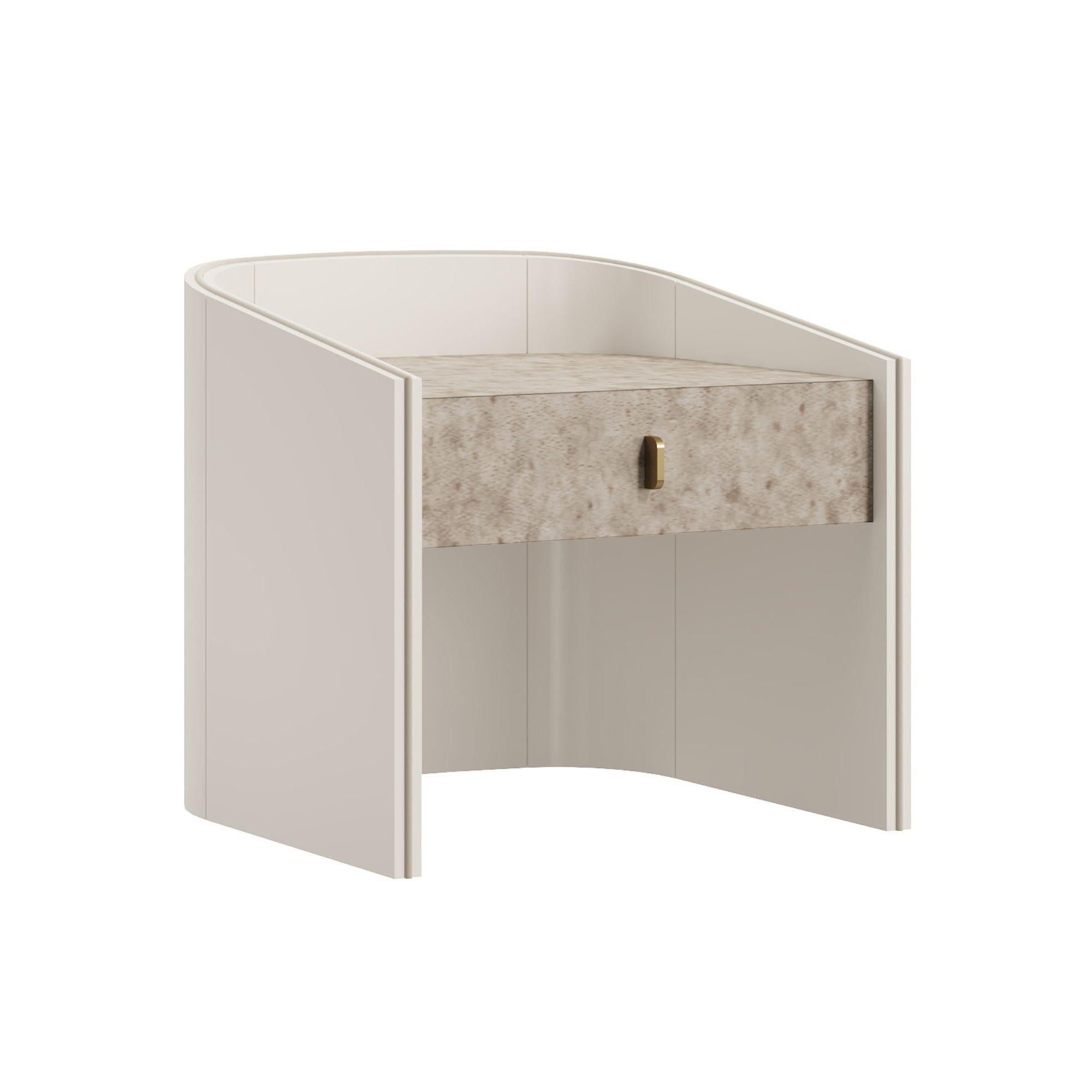 CORALINA II Nachttisch, Lackiert und Rebhuhnauge Weiß Furnier (Moderne) im Angebot