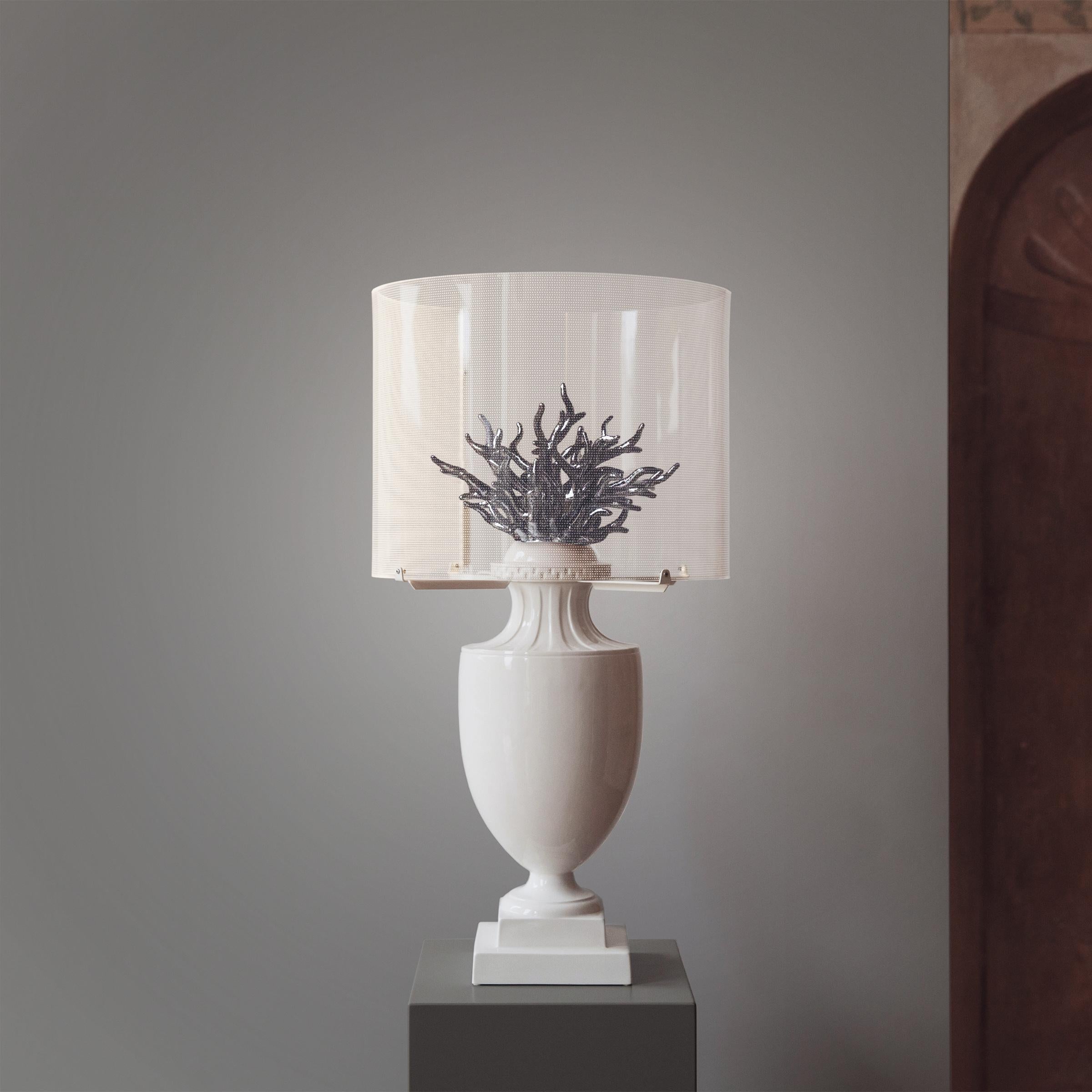 Modern Coralli Touch Lamp, White & Silver For Sale