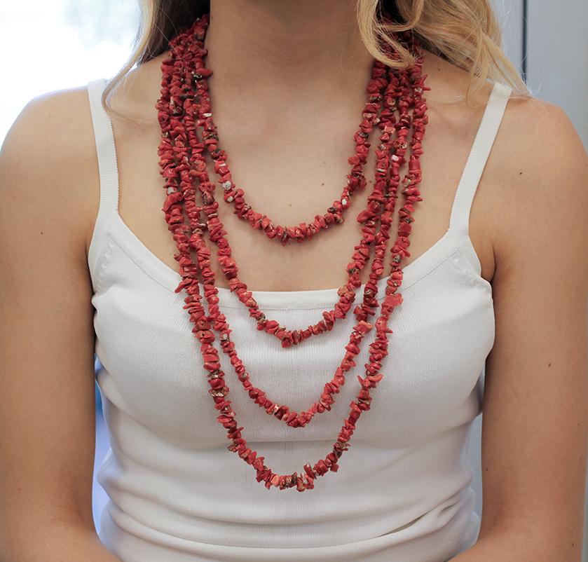 Mixed Cut Coral, Multi-Strands Necklace For Sale