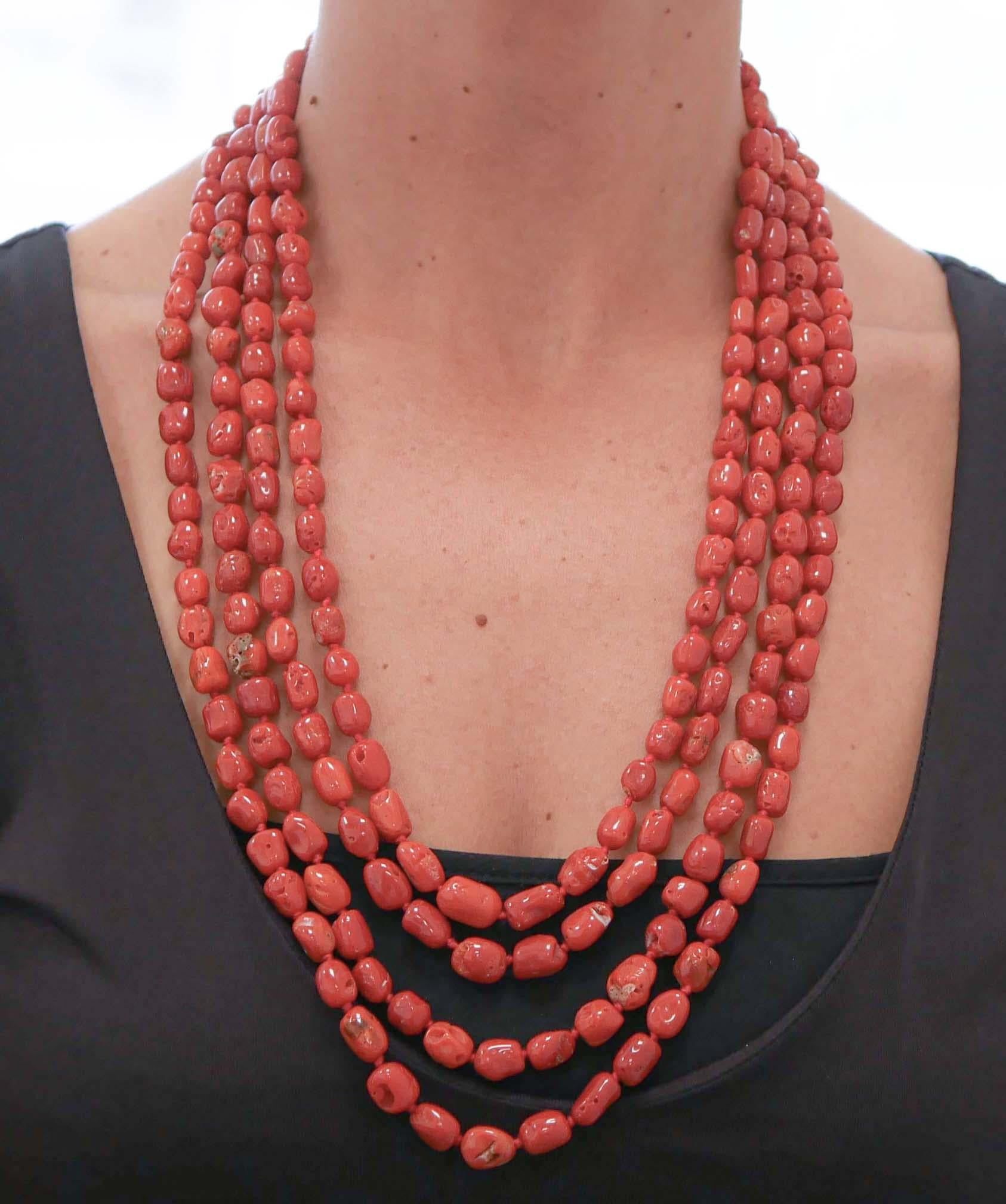 Mixed Cut Coral, Multi-Strands Necklace.