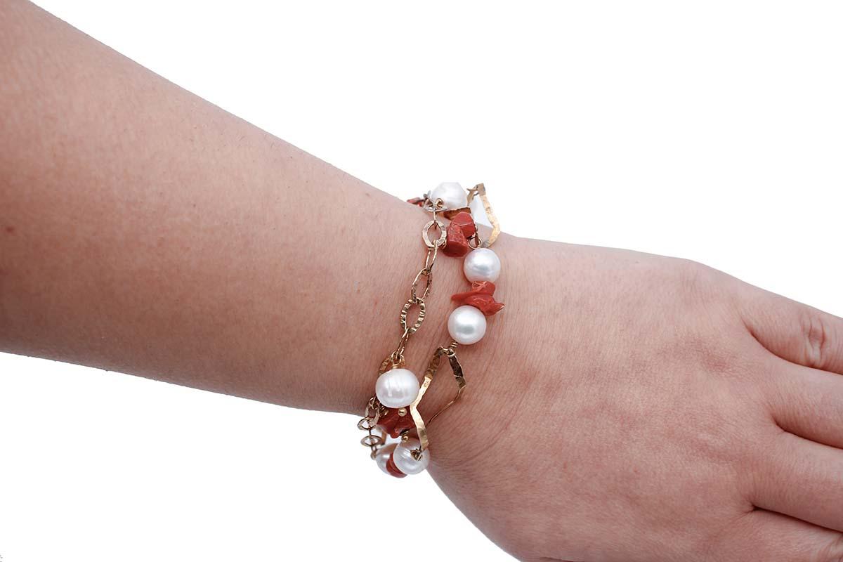Retro Coral, Pearls, Rterò Bracelet For Sale