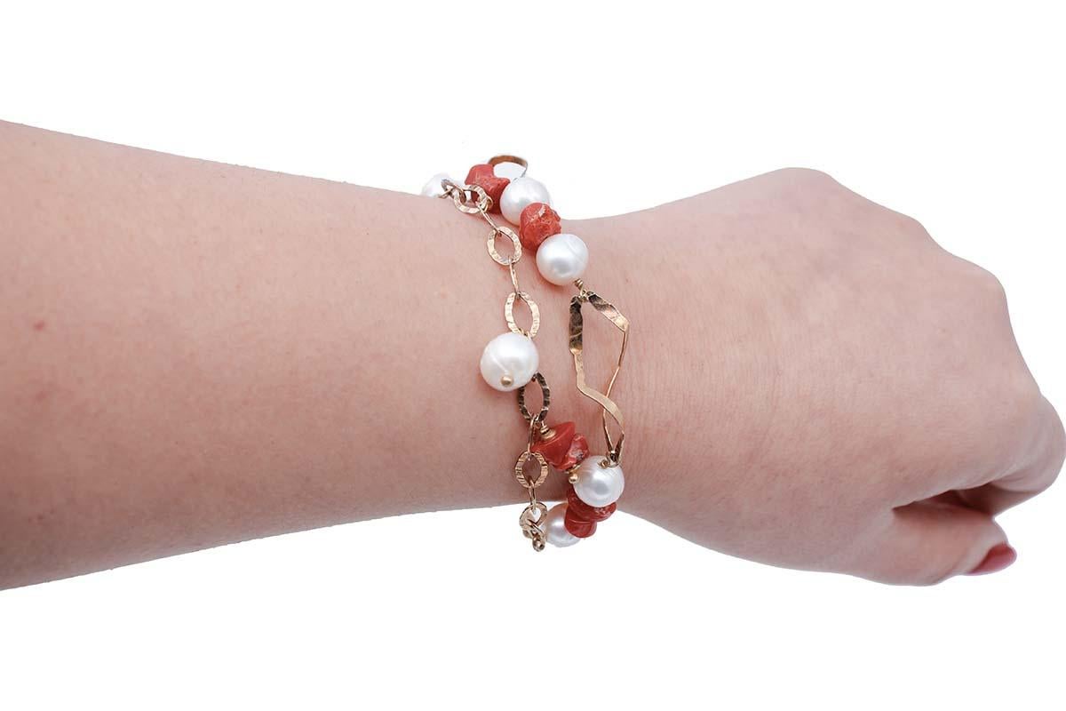 Mixed Cut Coral, Pearls, Rterò Bracelet For Sale
