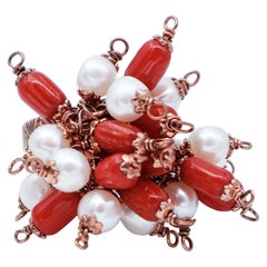 Corals, Pearls, Silver Retrò Ring