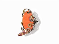Corals, Rubies and Sapphires Ring, 18 Karat Gold