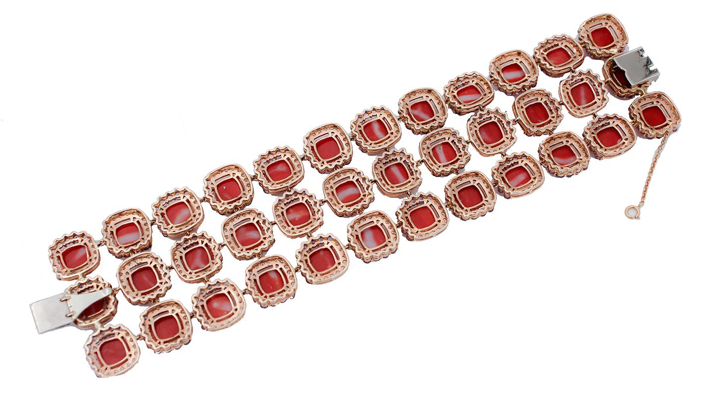 Armband aus 14 Karat Roségold mit Koralle, Tansanit, Diamanten (Retro) im Angebot