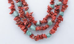 Coral, Turquoise, Multi-Strands Necklace