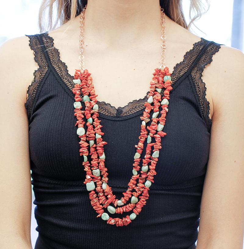 Collier de corail, turquoise, multibrins Bon état - En vente à Marcianise, Marcianise (CE)