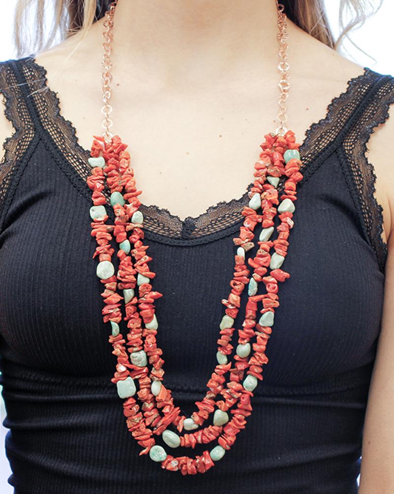 Retro Coral, Turquoise, Multi-Strands Necklace For Sale