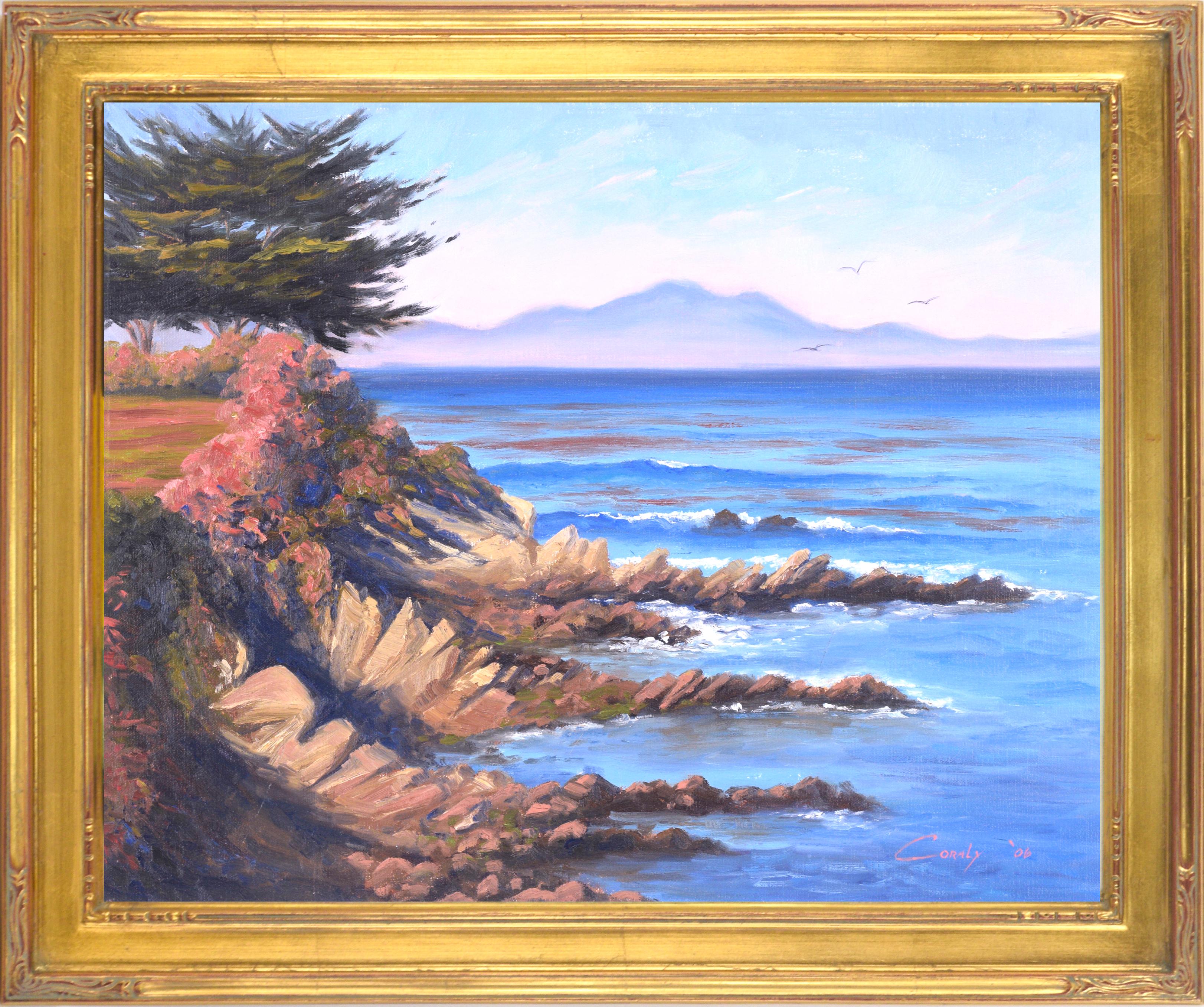 Coraly Hanson Landscape Painting - "Pacific Grove Glory" - Rocky Seascape