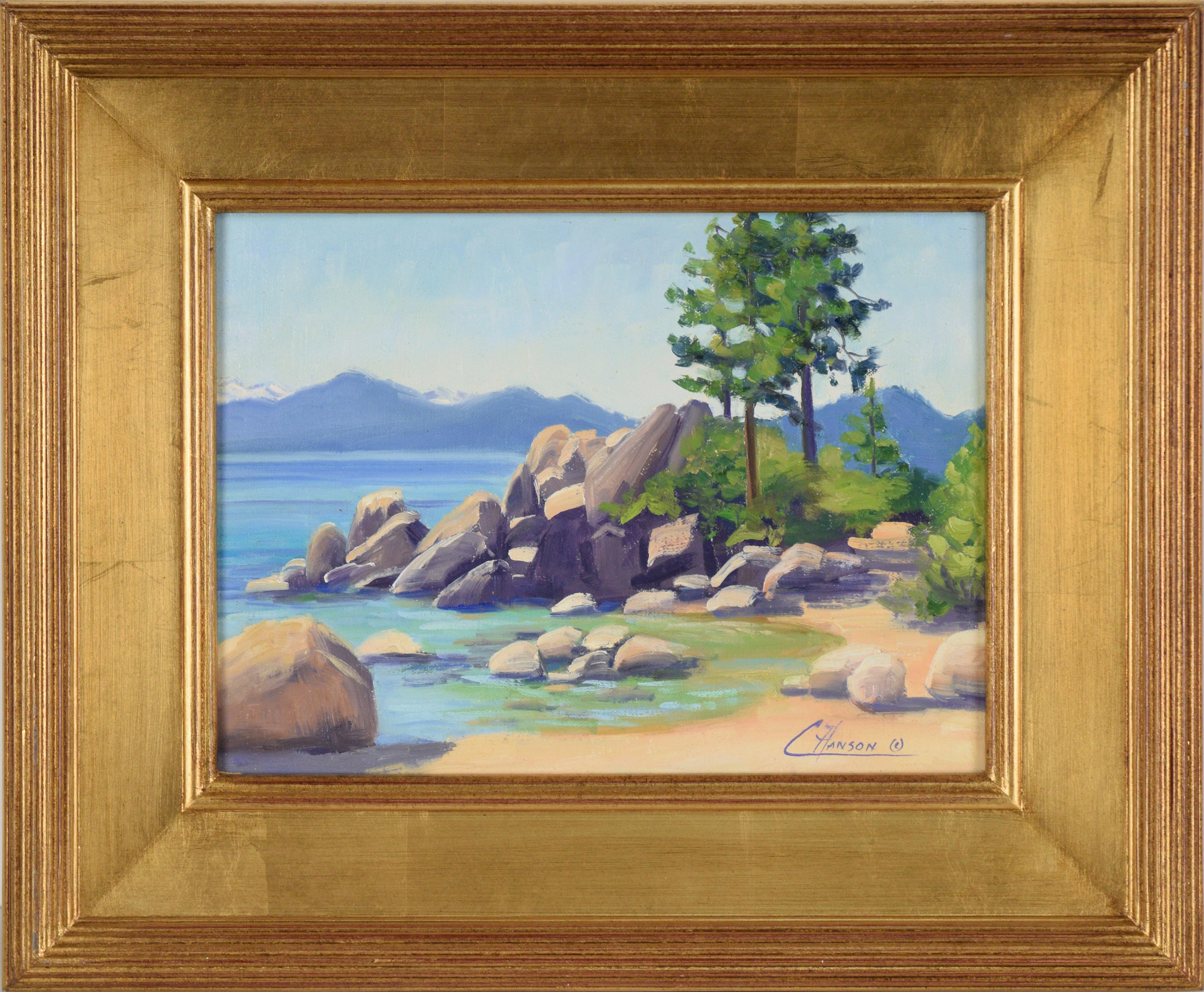 Coraly Hanson Landscape Painting - "Sand Harbor" - Rocky Seascape in Oil on Linen