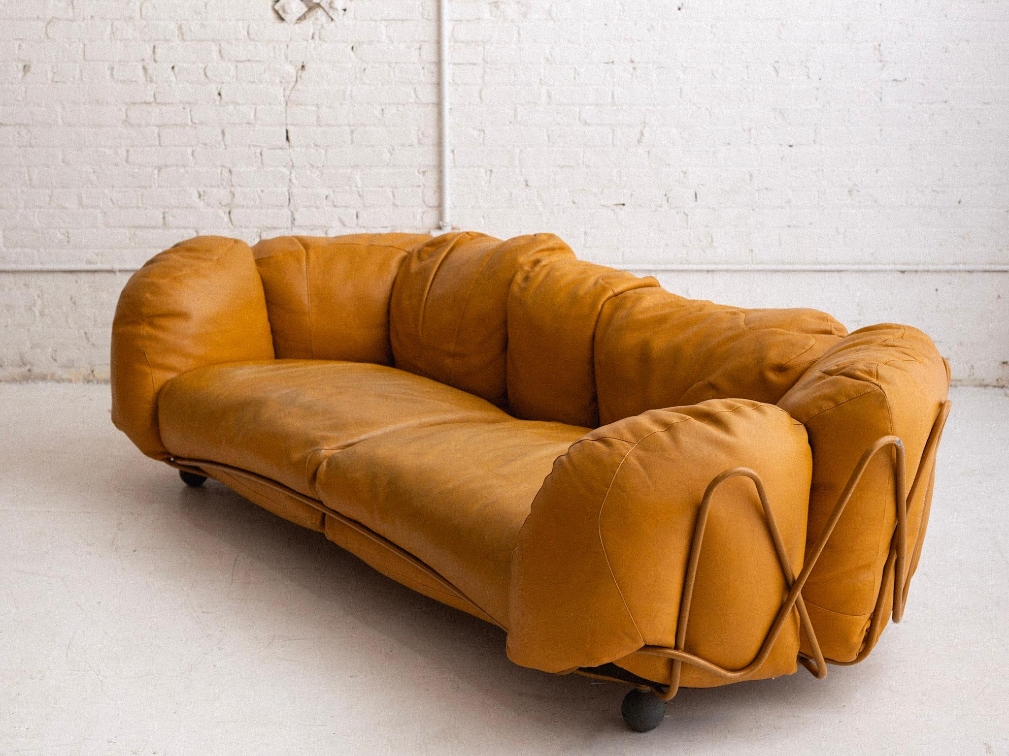Steel 'Corbeille' Leather Sofa by Francesco Binfare for Edra