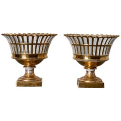 Corbeille Vase Pair of Swedish Porcelain Rörstrand White Gilded, Sweden