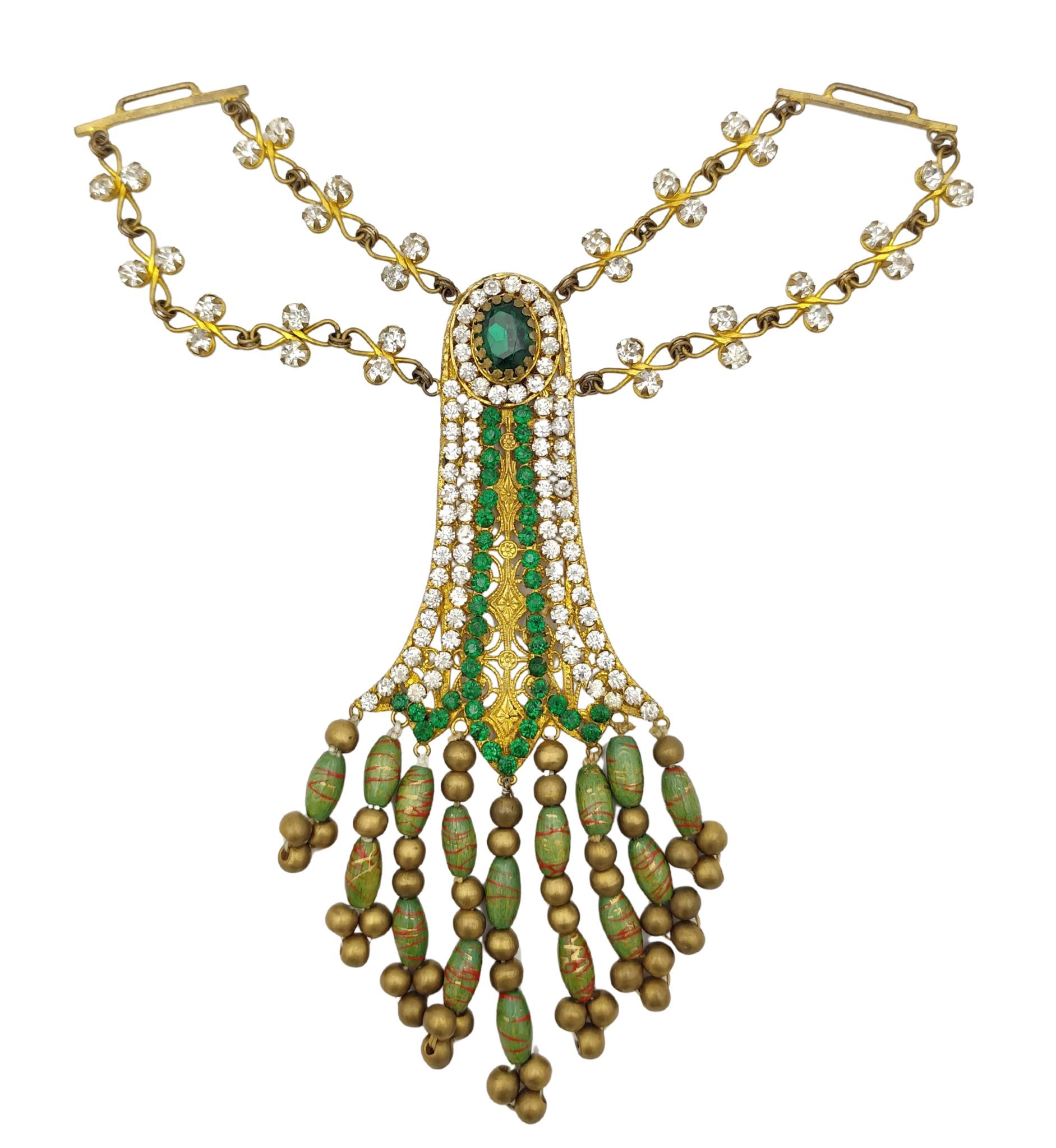 Conjunto de joyas egipcias de strass verde de traje de teatro de ópera Corbella Milano en venta 14
