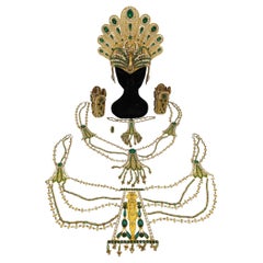 Antique Corbella Milano opera theater costume green rhinestones egyptian jewelry set