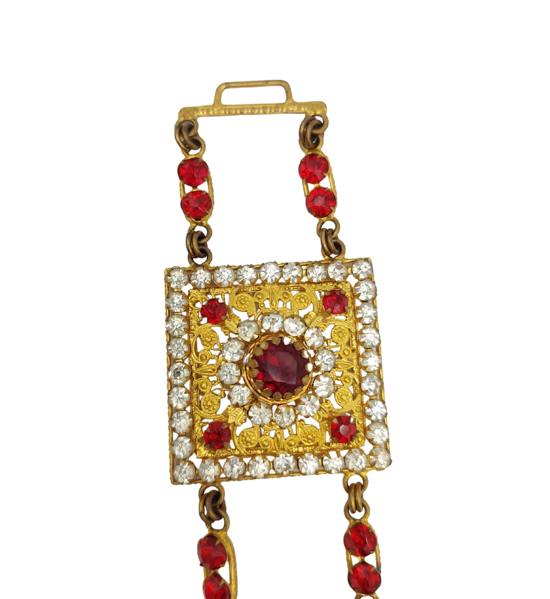 Corbella Milano traje de teatro de ópera rojo perlas diamantes de imitación conjunto de joyas en venta 9