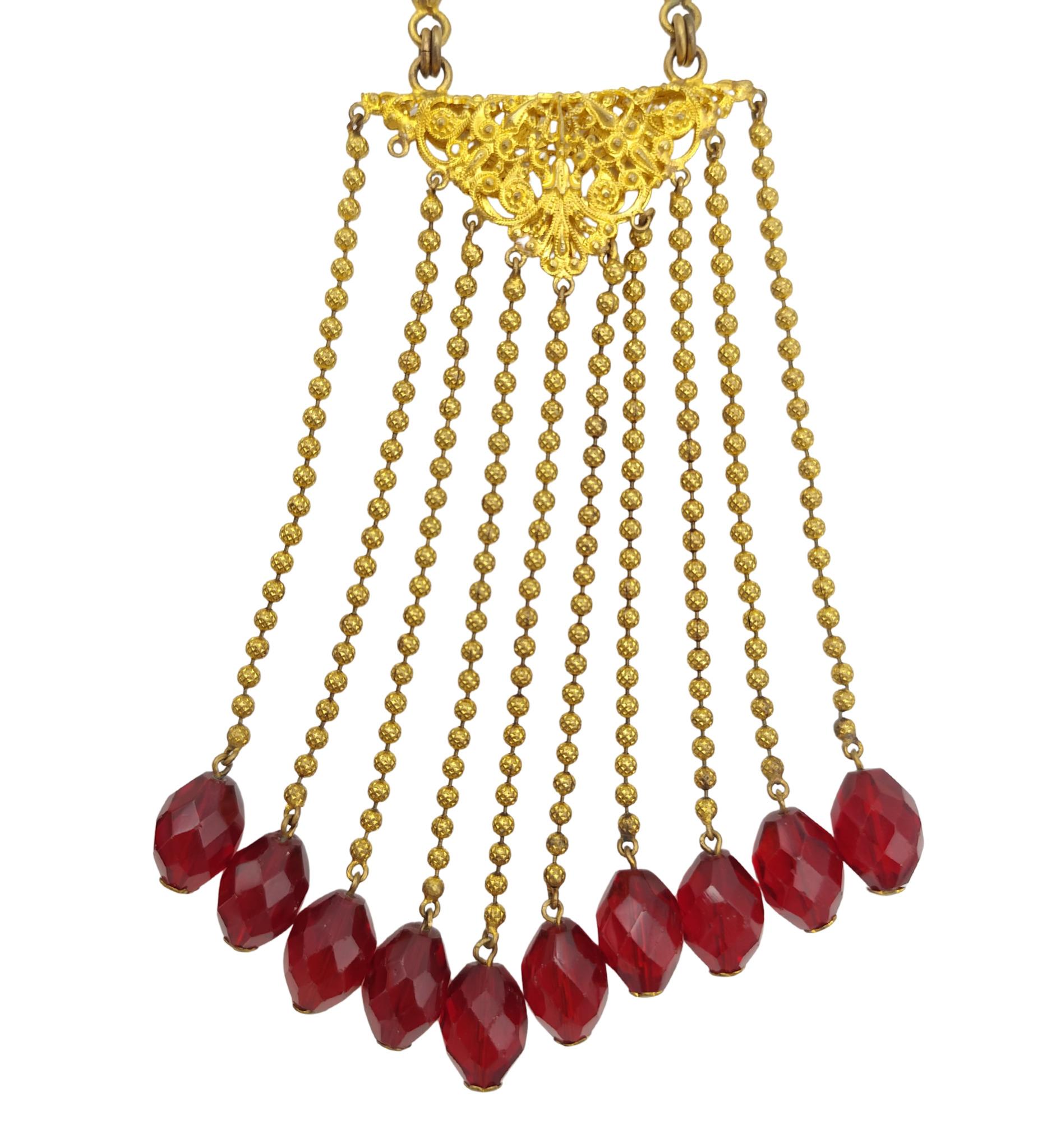 Corbella Milano traje de teatro de ópera rojo perlas diamantes de imitación conjunto de joyas en venta 11