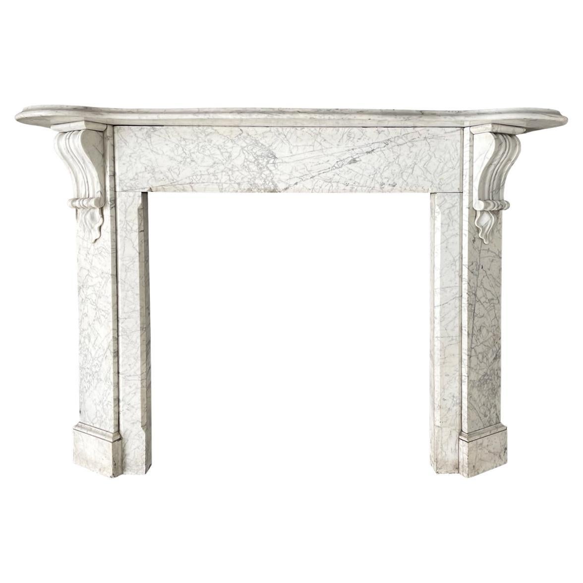 Corbelled Victorian Carrara Marble Fireplace Surround For Sale
