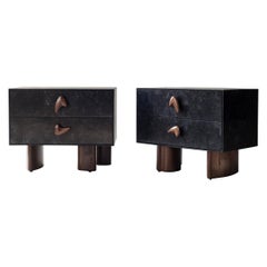 Corbu Bedside Tables by DeMuro Das in Charcoal Carta and Solid Walnut