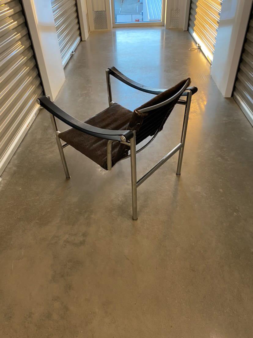 Steel Corbusier LC1 Sling Lounge Chairs in Hair-On-Hide Leather, A Pair For Sale