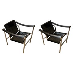 Corbusier LC1 Sling Lounge Chairs in Hair-On-Hide Leather, A Pair