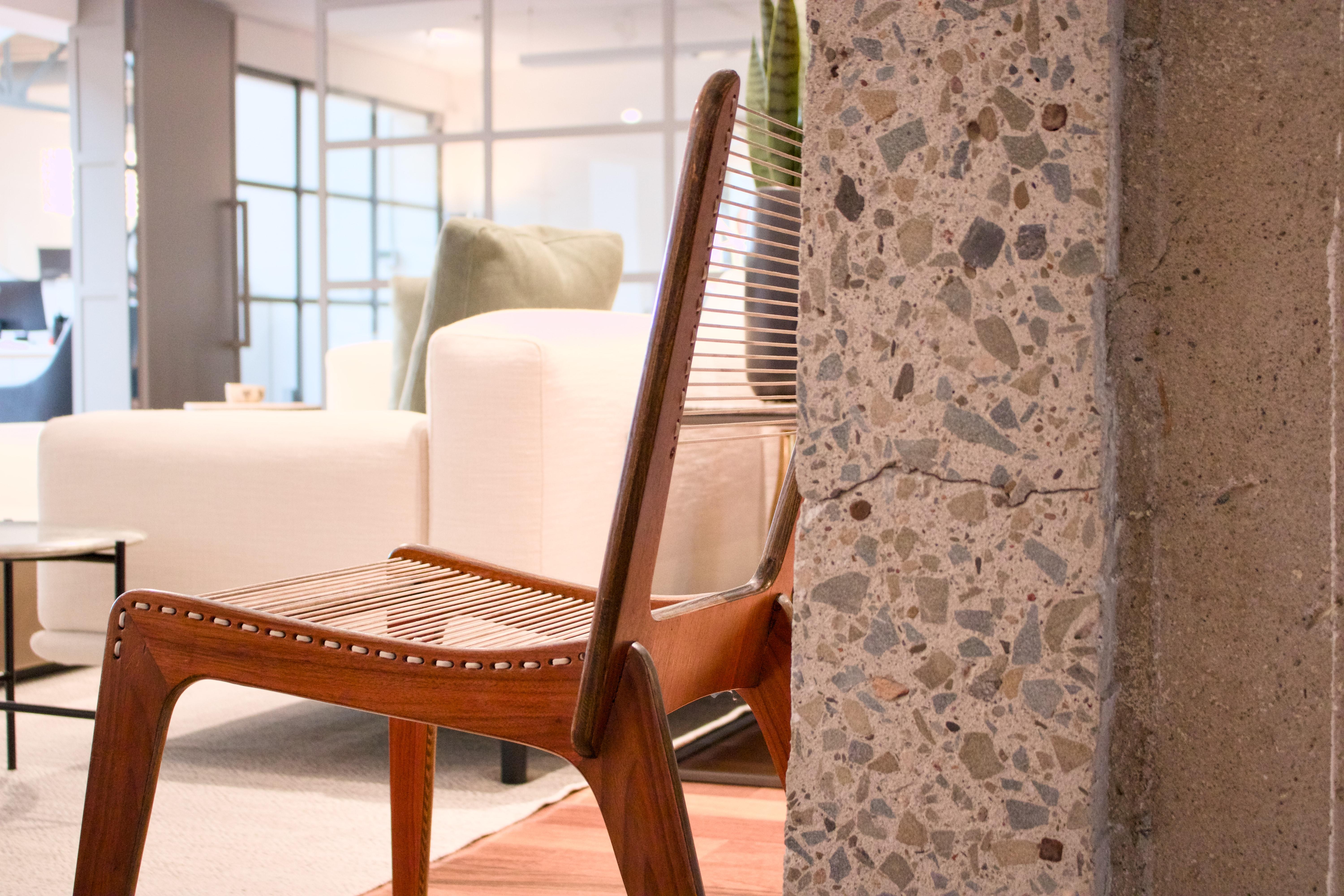 Mid-Century Modern Cord Chair by Jacques Guillon, set of two For Sale