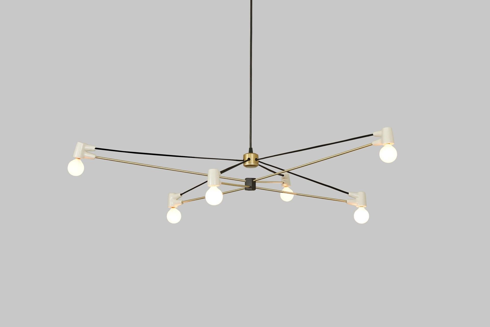 Anodized Cord Chandelier White and Brass by Ravenhill Studio For Sale