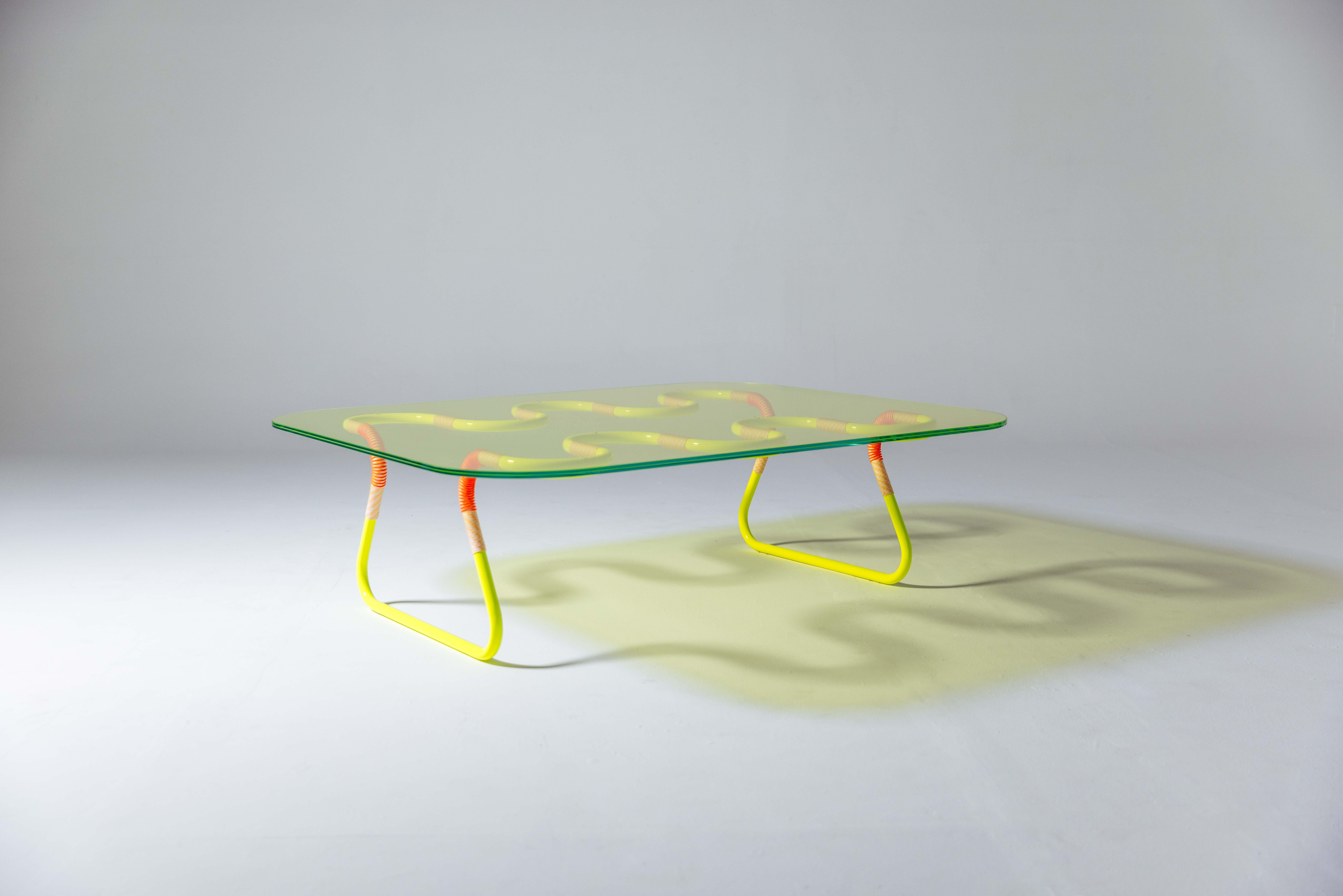 Steel Cordage Multicolored Sculptural & Functional Coffee Table by Laura Casañas Maya For Sale