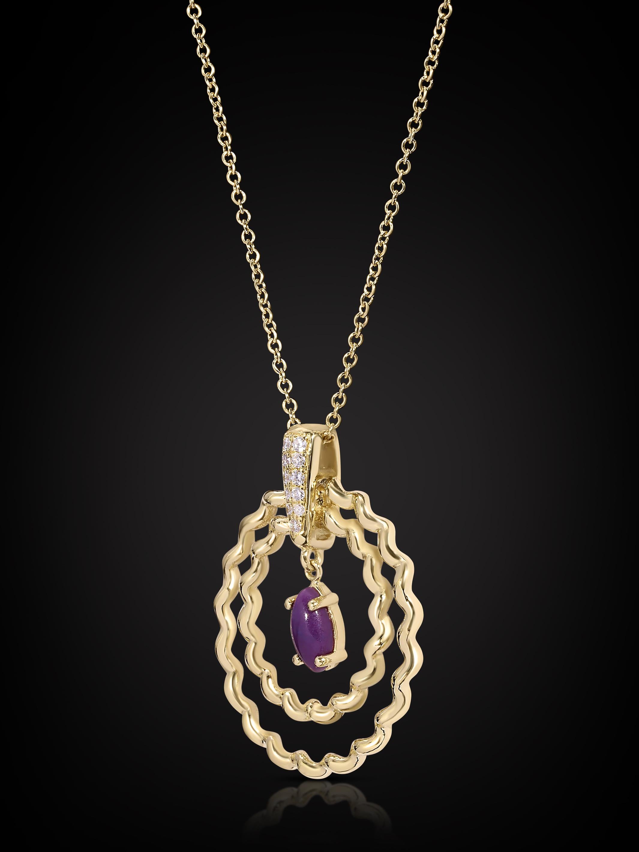 Taglio marquise Collana Corde d'amour marquis ~ Sugilite con micro pavé di diamanti in oro 18 K. in vendita