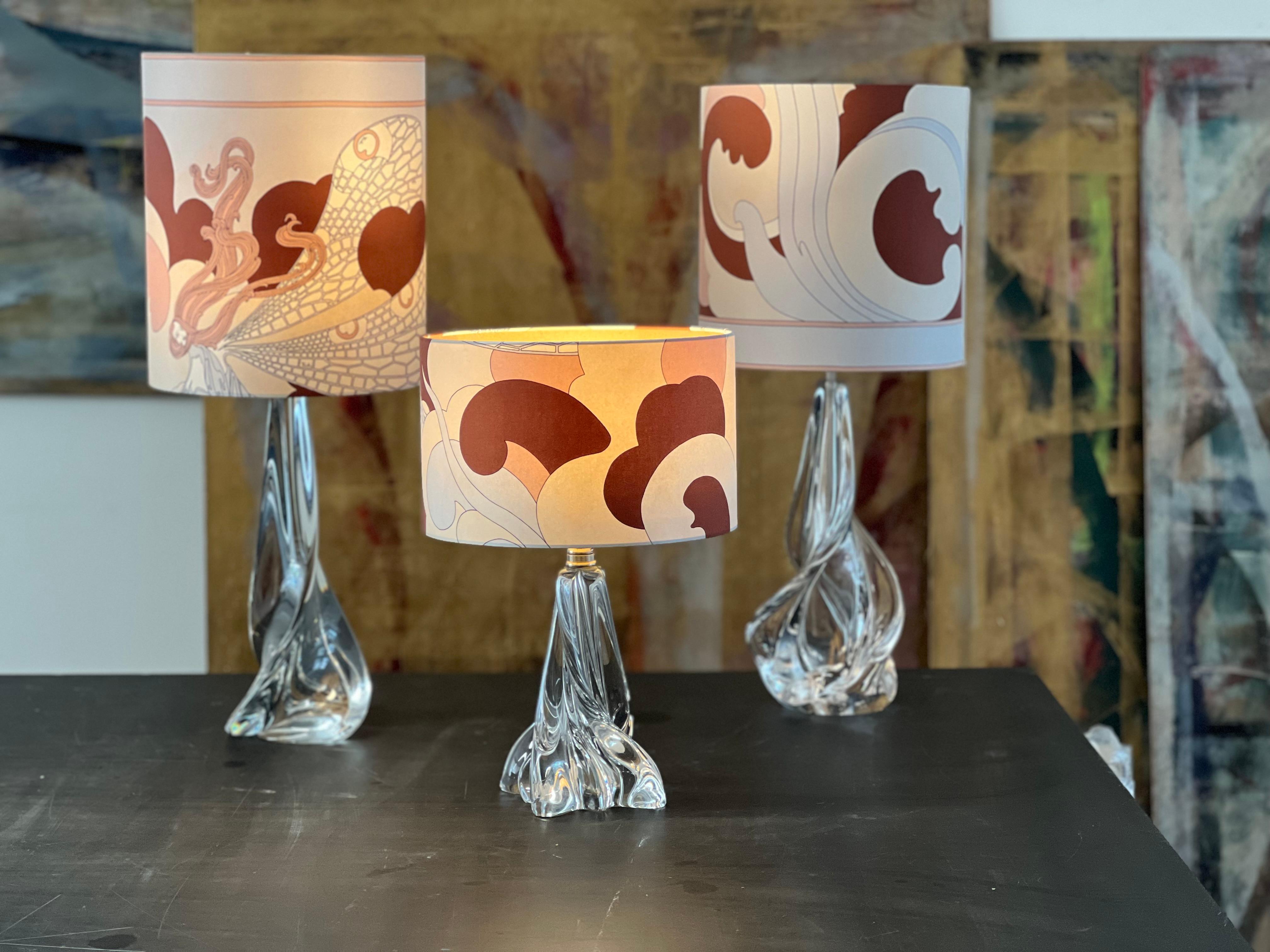 Lampada da tavolo Baccarat a batteria con paralume in seta vintage Pucci Col. MOP in vendita 9