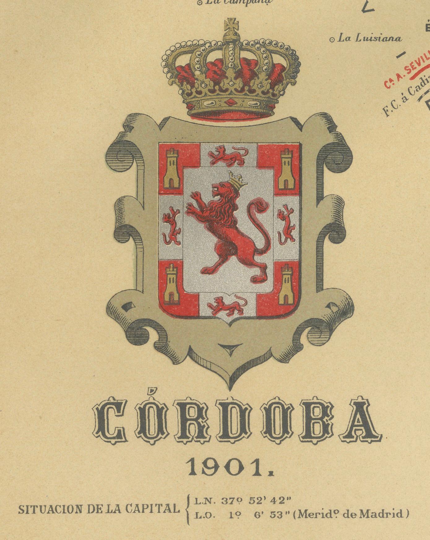 Early 20th Century Córdoba 1901: A Cartographic Journey Through Andalusia’s Heartland in Spain For Sale