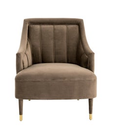 CORDOBA Armchair with Antique Brass Tips and Velvet Upholstery