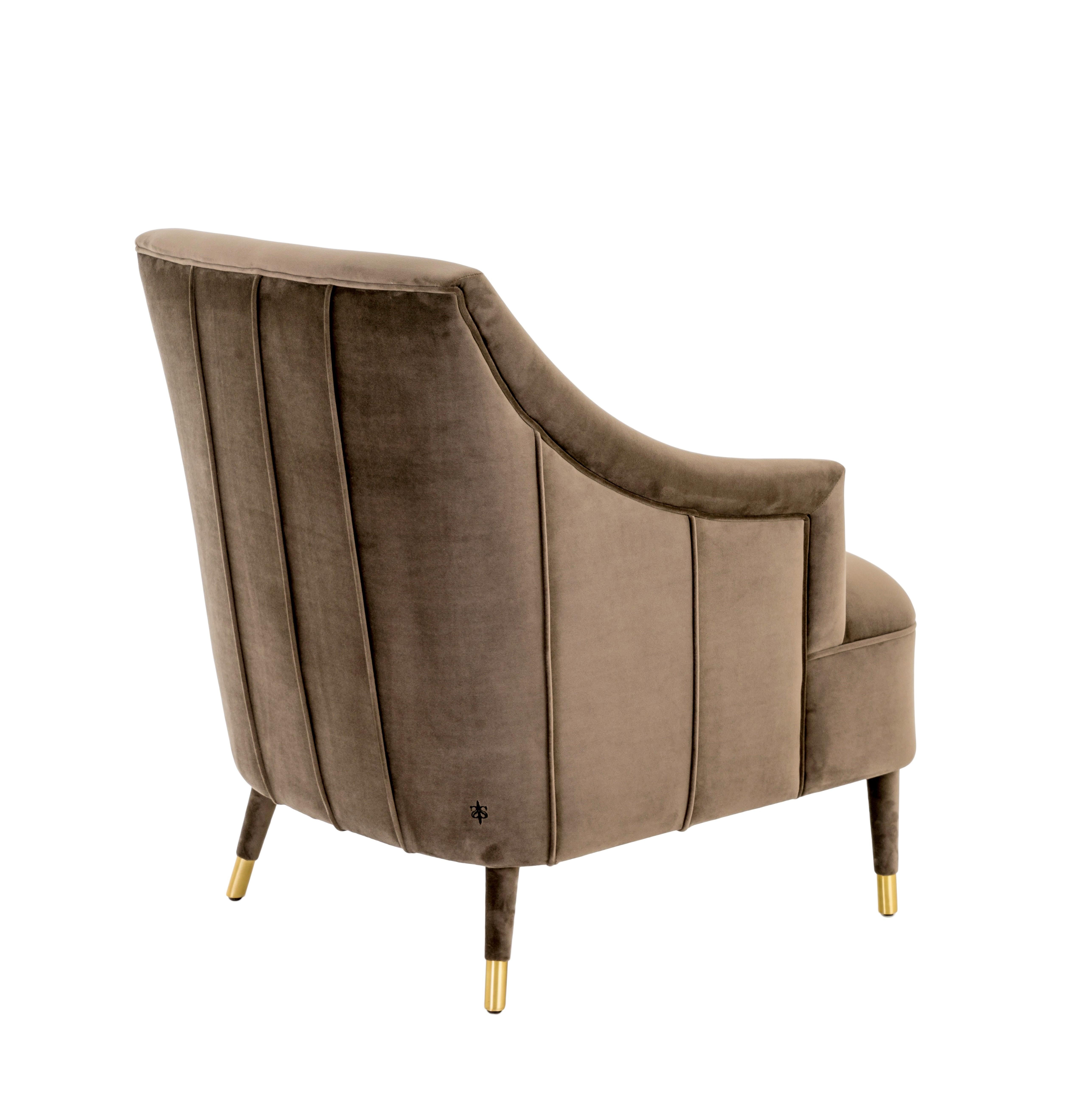 Contemporary CORDOBA Armchair with Antique Brass Tips For Sale