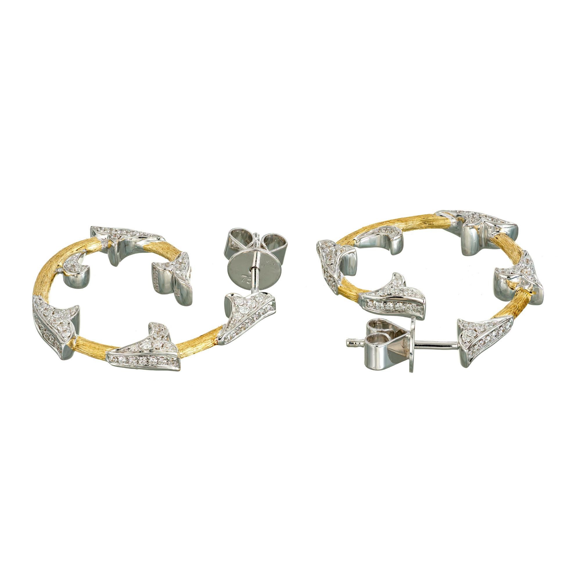 Round Cut Cordova Diamond Yellow White Gold Hoop Earrings For Sale