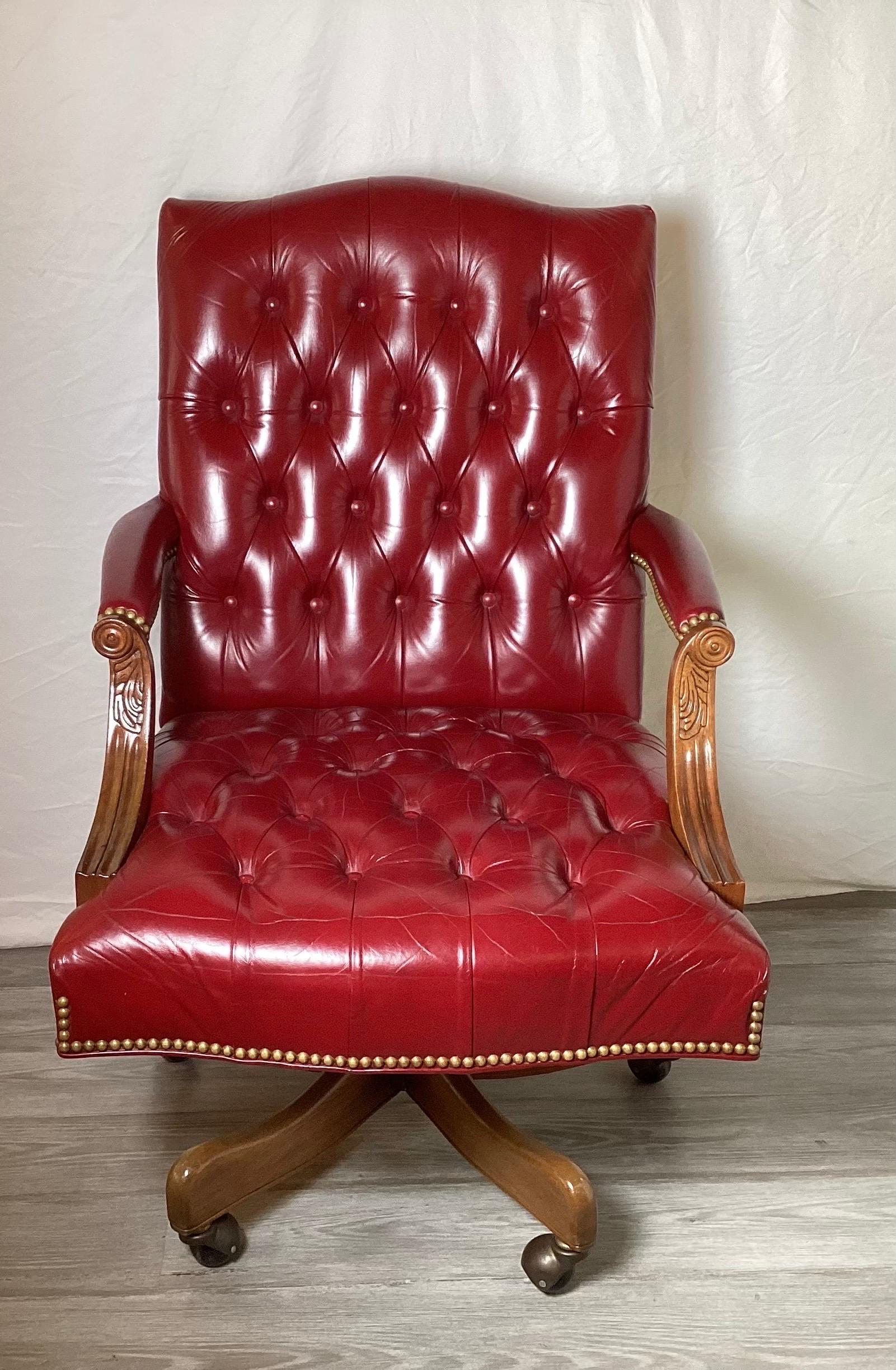 Cordovan Leather Tufted Office Desk Chair by Hancock and Cordovan Leather Tufted Office Desk Chair by Hancock and