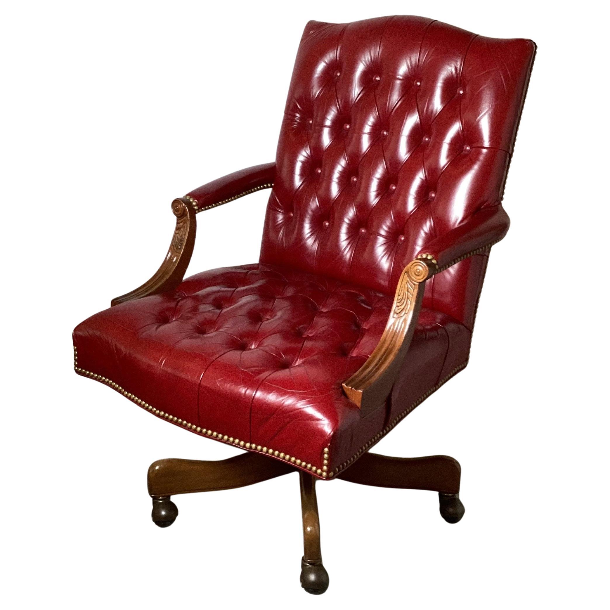 Cordovan Leather Tufted Office Desk Chair by Hancock and Cordovan Leather Tufted Office Desk Chair by Hancock and