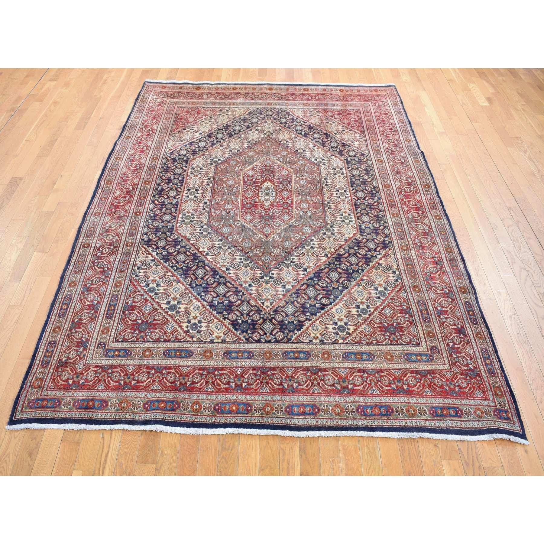 Medieval Cordovan Red Vintage Persian Moud Geometric Design Pure Wool Hand Knotted Rug For Sale