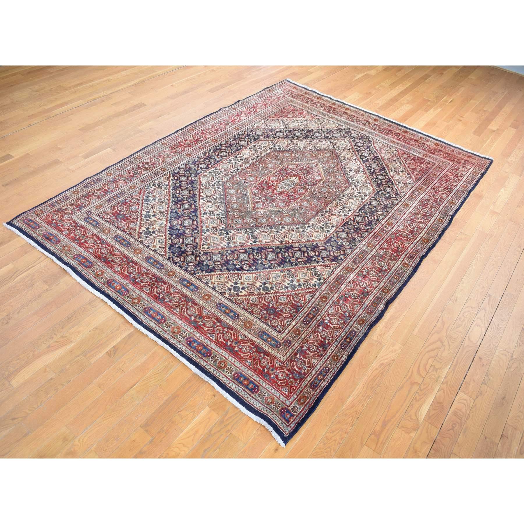Hand-Knotted Cordovan Red Vintage Persian Moud Geometric Design Pure Wool Hand Knotted Rug For Sale