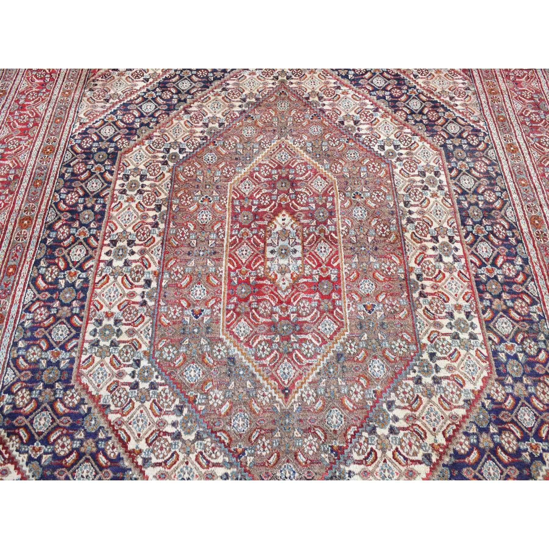 Cordovan Red Vintage Persian Moud Geometric Design Pure Wool Hand Knotted Rug For Sale 3