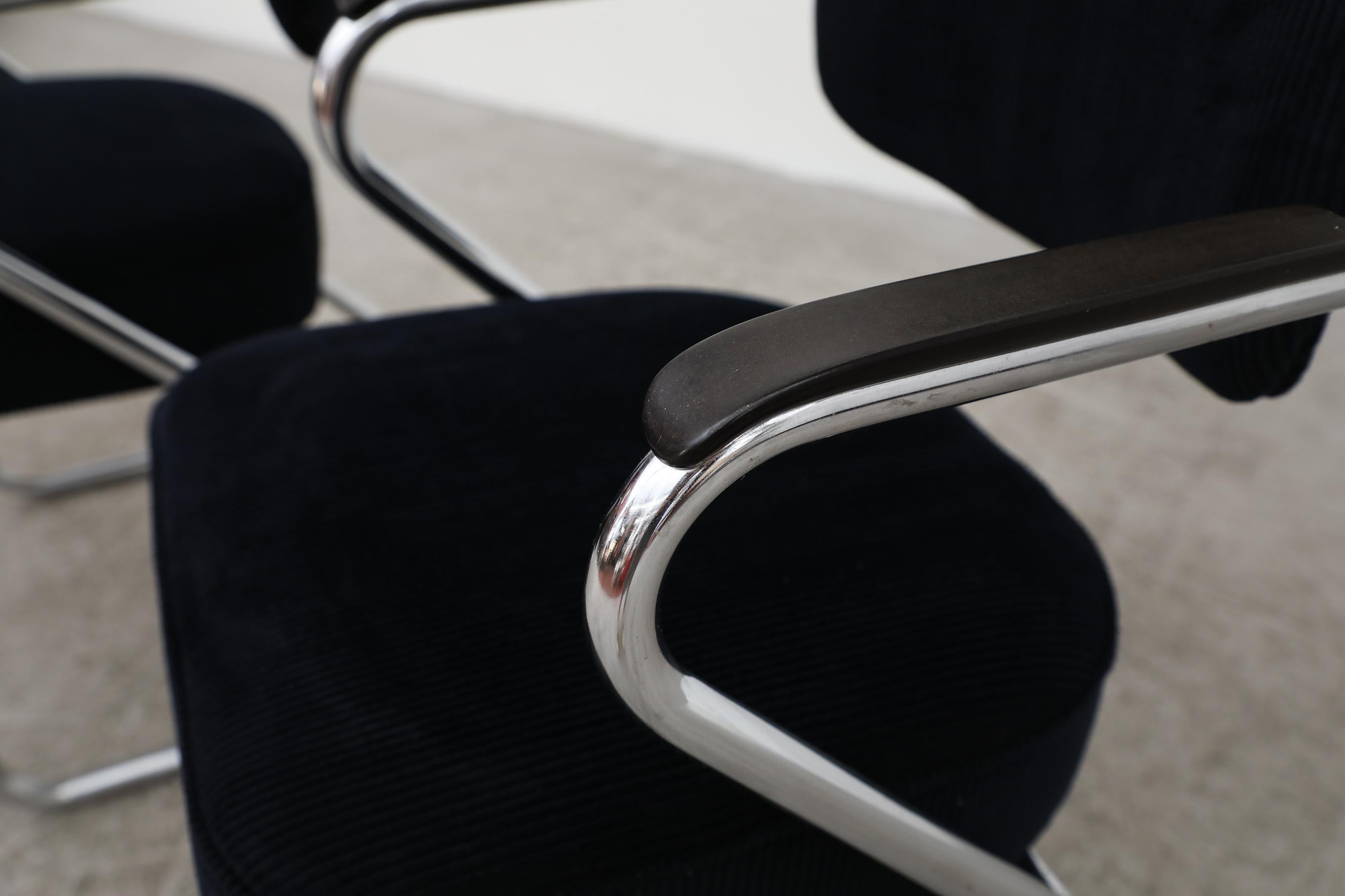 1950s Black Corduroy & Chrome Chairs by Paul Schuitema for Fana Metaal Rotterdam 4