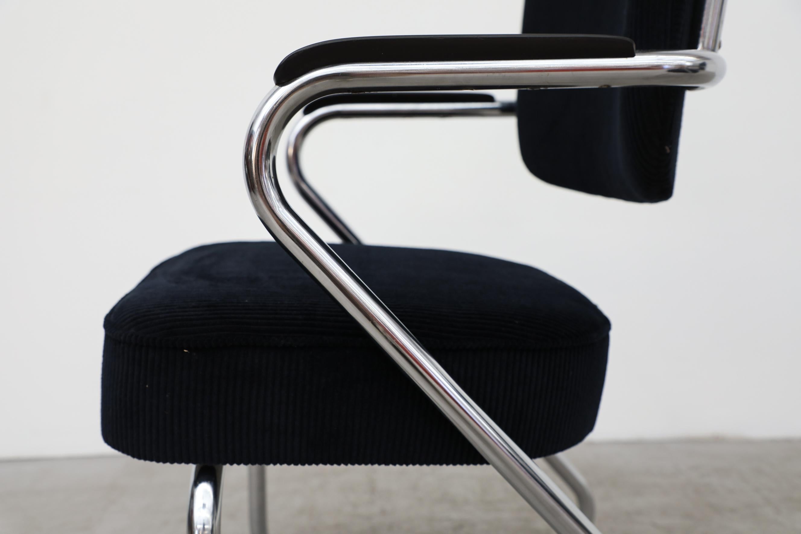 1950s Black Corduroy & Chrome Chairs by Paul Schuitema for Fana Metaal Rotterdam For Sale 8