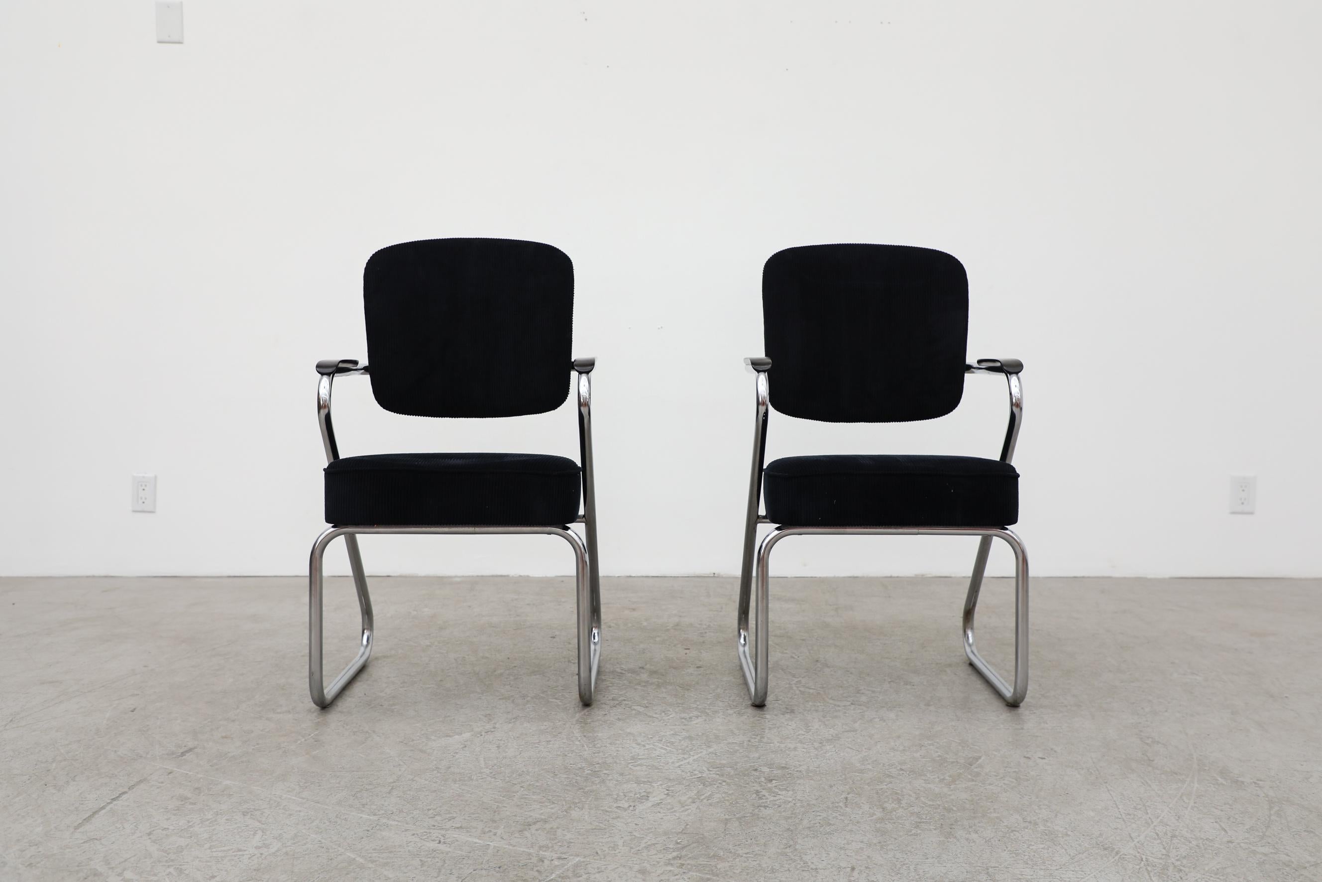 Mid-Century Modern 1950s Black Corduroy & Chrome Chairs by Paul Schuitema for Fana Metaal Rotterdam For Sale