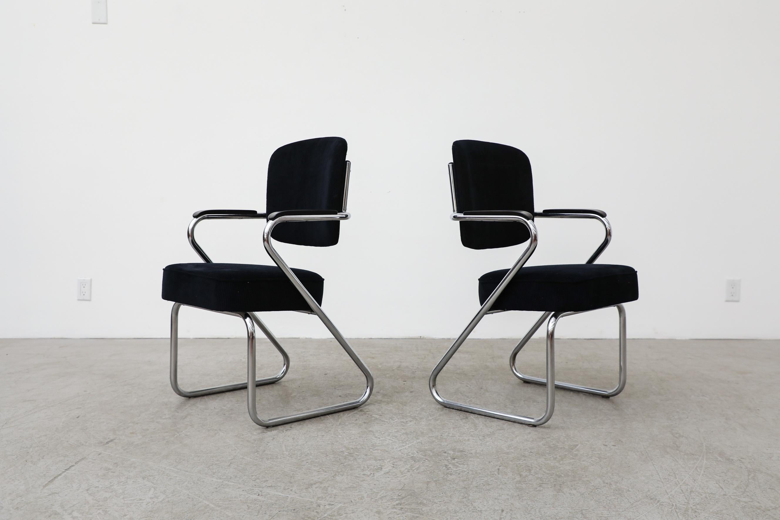 Dutch 1950s Black Corduroy & Chrome Chairs by Paul Schuitema for Fana Metaal Rotterdam For Sale