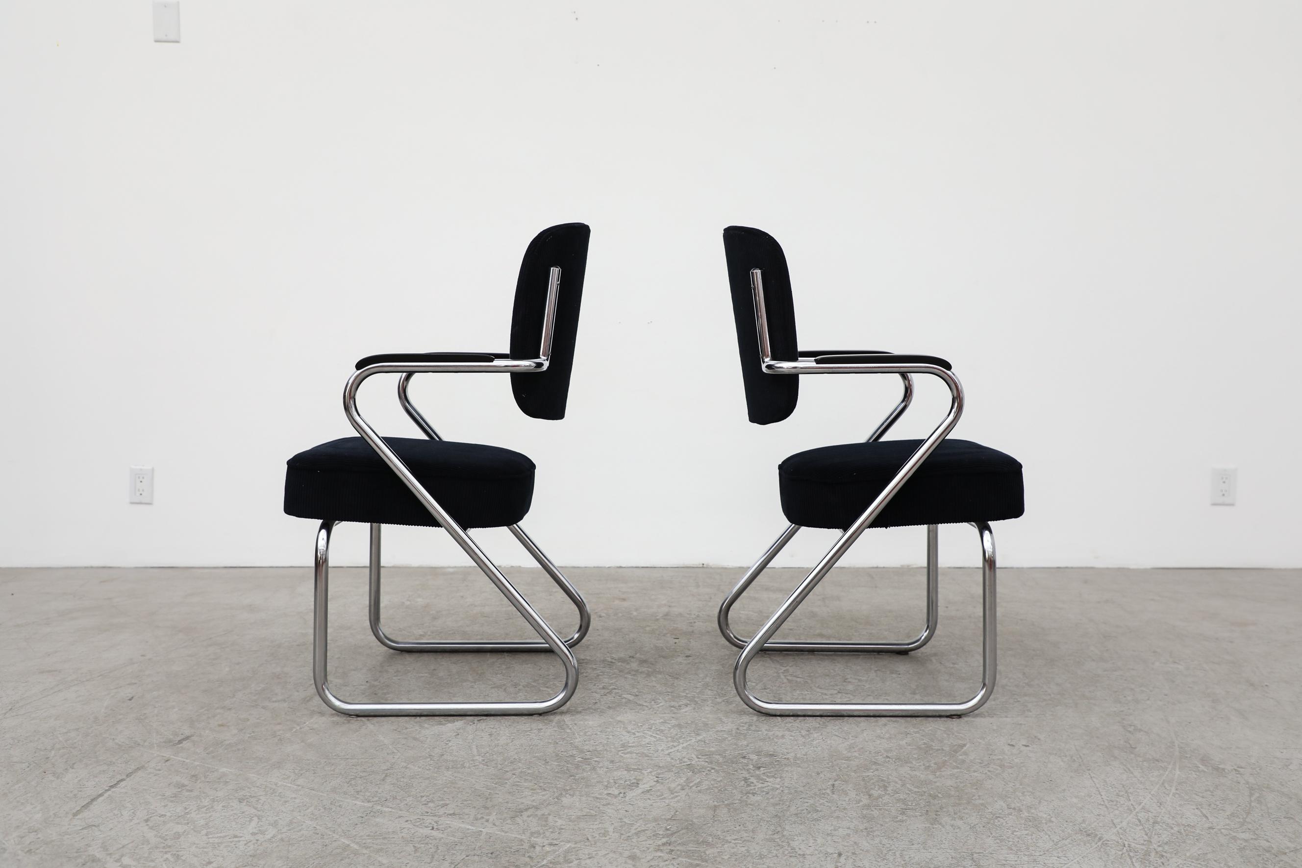 Corduroy Chairs by Paul Schuitema for Fana Metaal Rotterdam, 1950s In Good Condition For Sale In Los Angeles, CA