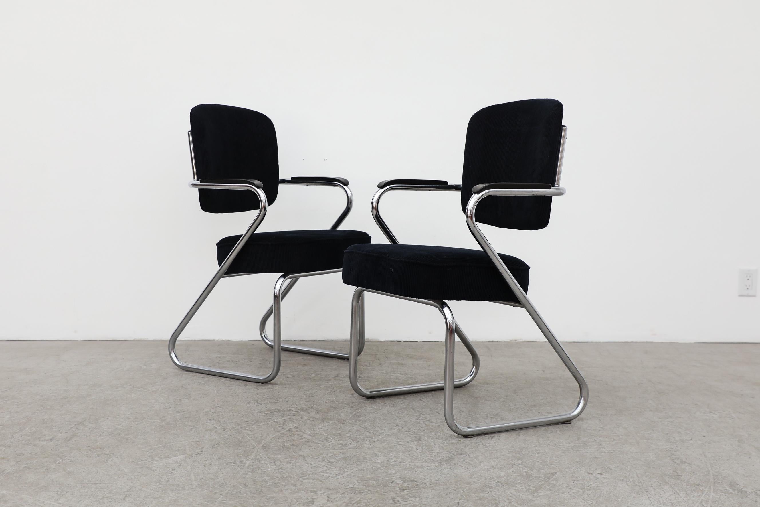 1950s Black Corduroy & Chrome Chairs by Paul Schuitema for Fana Metaal Rotterdam For Sale 1