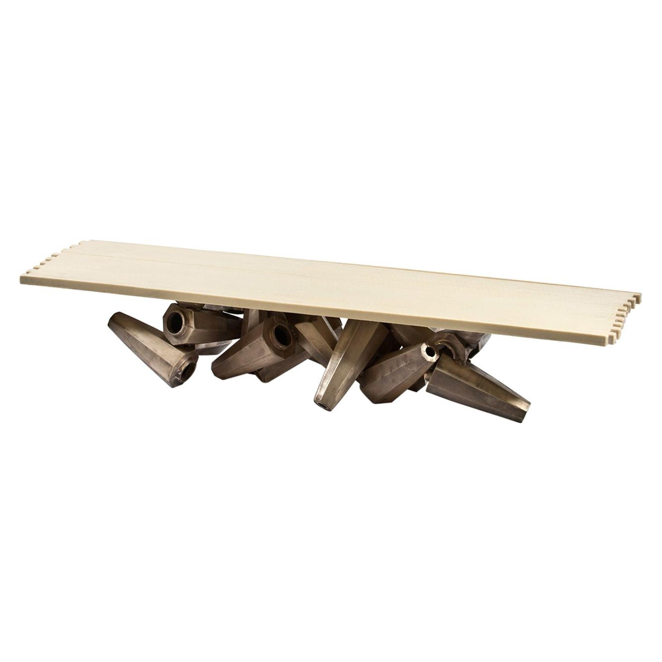 Corduroy Cream Coffee Cone Table in Bronze and Glass by Gregory Nangle